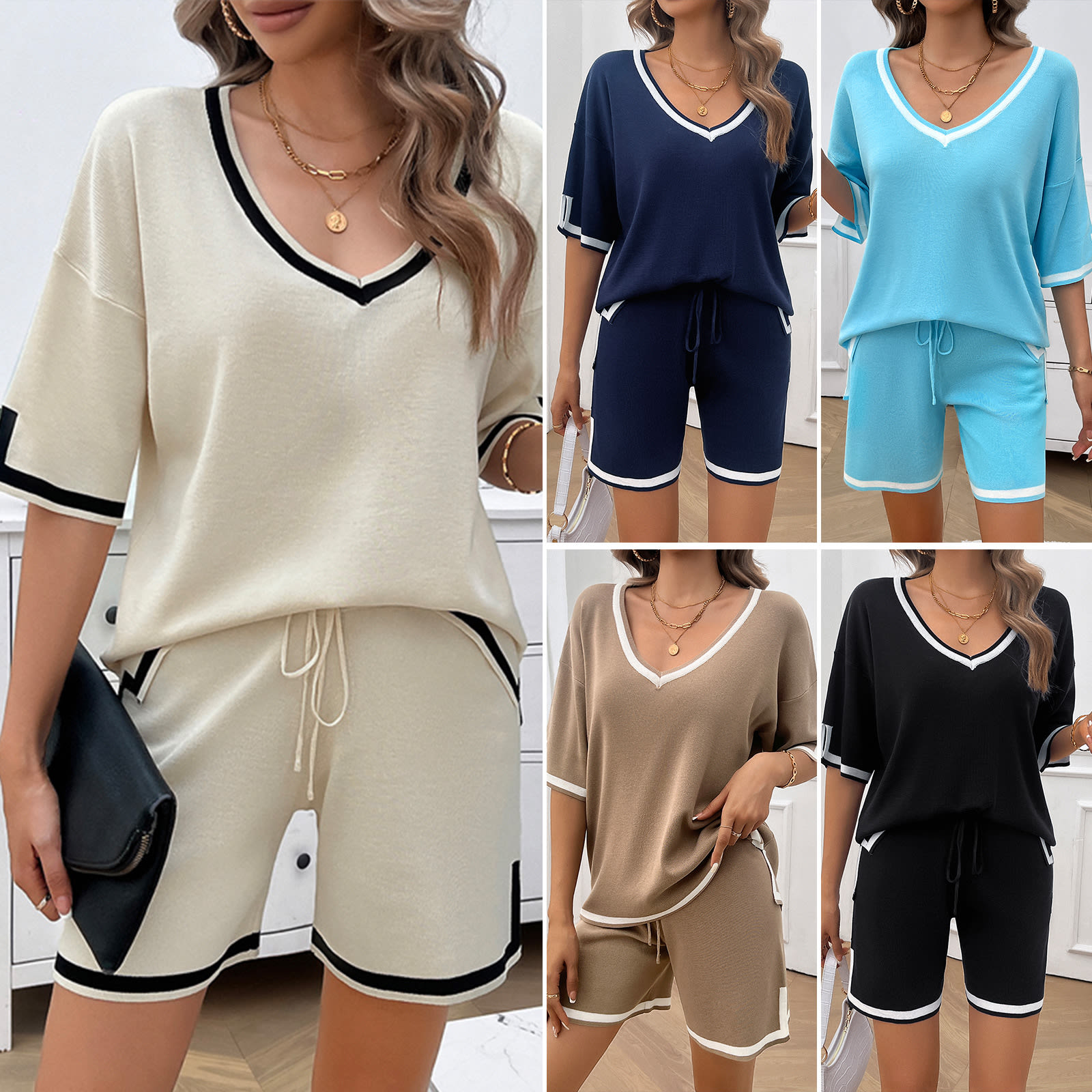 Women's Casual Loose V-neck Sweater Suit view 10