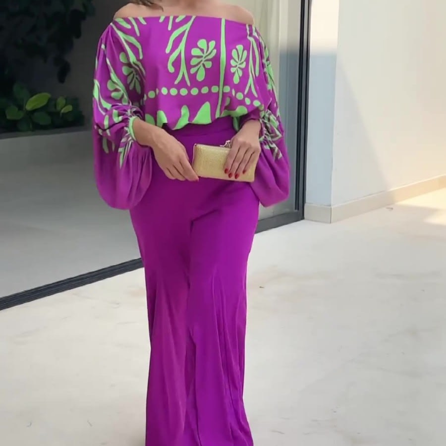 Women's Fashion Printed Wide-leg Pants Suit view 6