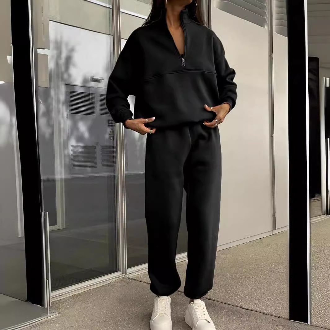 Long-sleeved Sports Sweatshirt Suit Fashion Stand-up Collar Zip-up Top And Elastic Band Trousers With Pocket Srping Fall Clothing For Women view 9