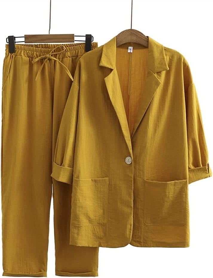 Women's Cotton Linen Coat Pants Fall Loose Fashion Suit view 3