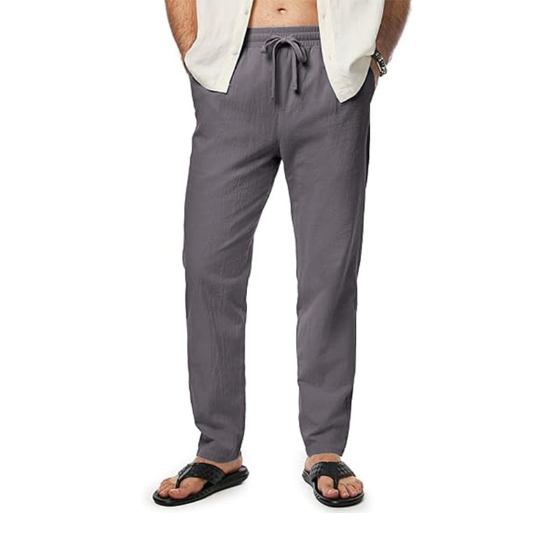 Men's Cotton And Linen Trousers Loose Drawstring Waist Straight Summer Breathable view 6