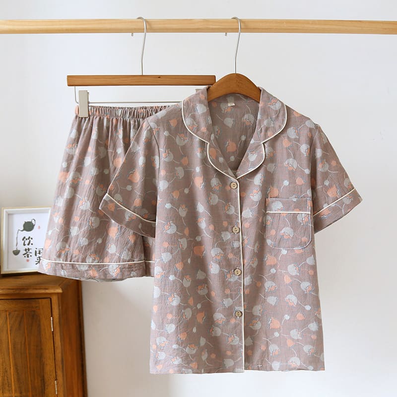 Summer New Retro Yarn-dyed Jacquard Short-sleeved Shorts Women's Lapel Suit Homewear view 12