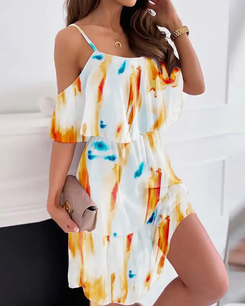 Chiffon Printing Off-the-shoulder Strap Dress view 7