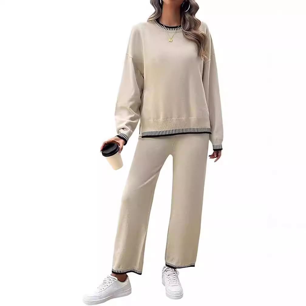 Sweater Knit Casual Long Sleeve Pullover Wide Leg Pants Suit view 9