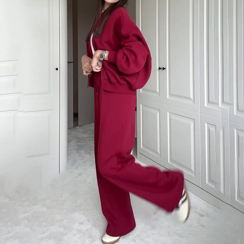 Round Neck Fashion Simple Elegant Sweater Coat Plus Casual Straight Pants view 6