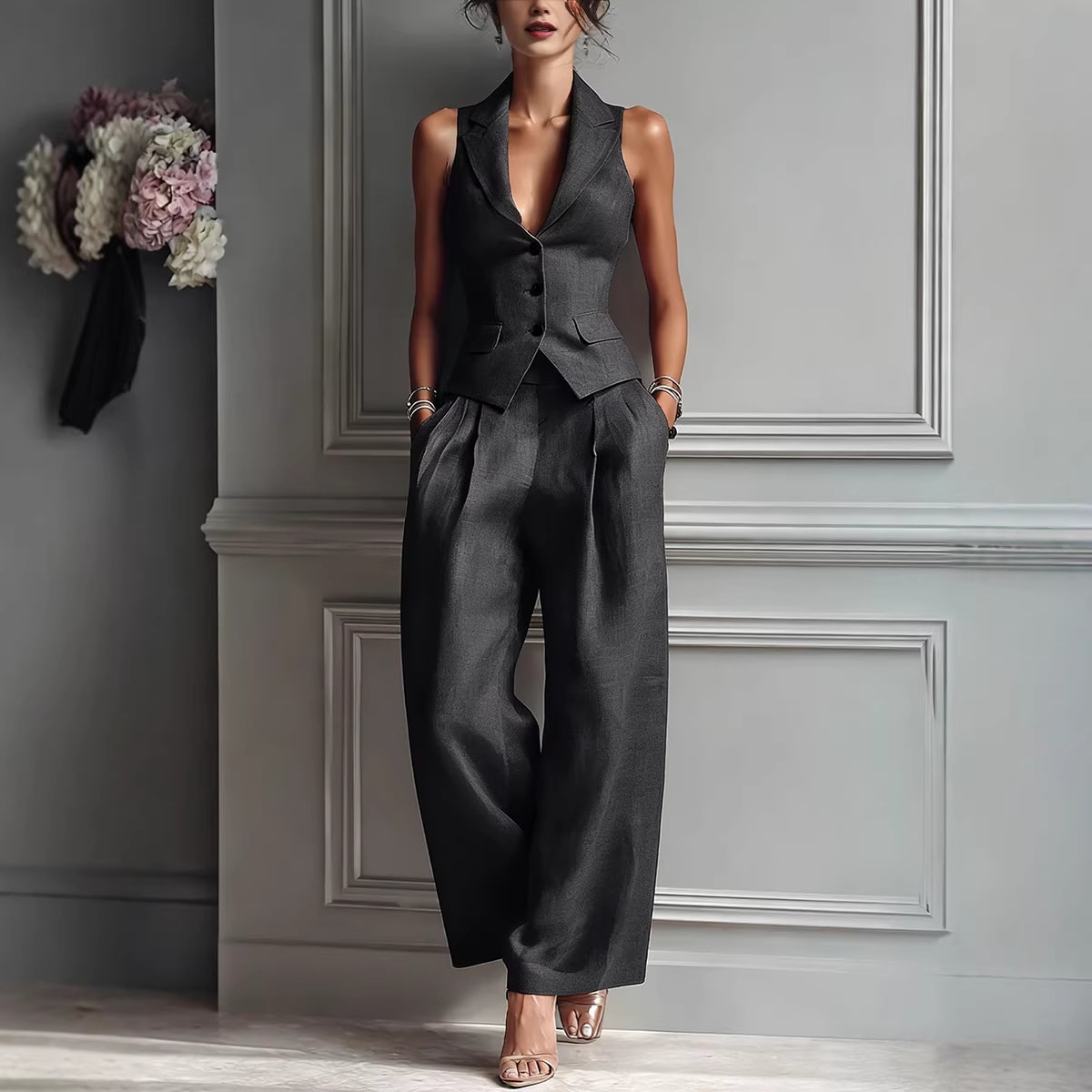 Summer Sleeveless Suit Casual Single-breasted Vest And Casual Pants Set