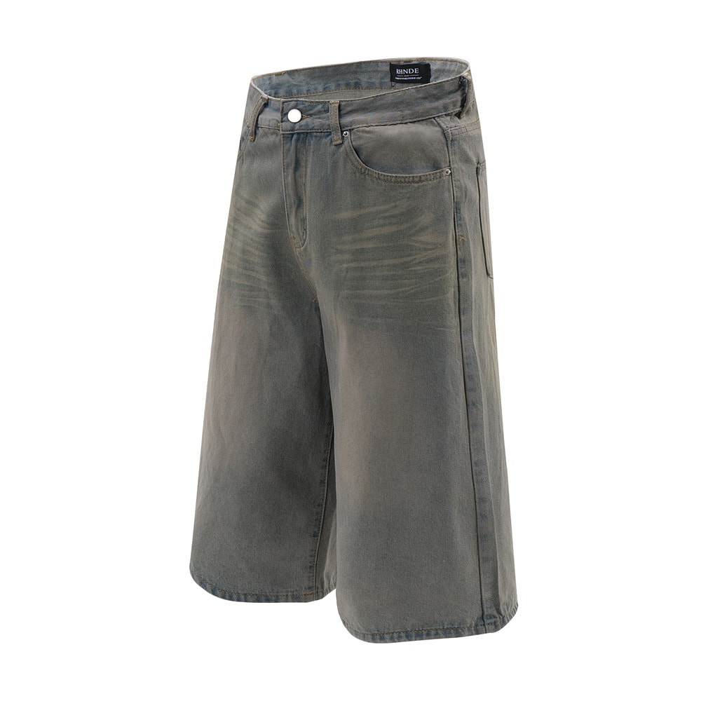Old Wash Water Denim Five-point Pants Men view 13