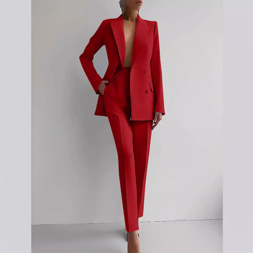 Casual Suits Fashion Long Sleeve Single-breasted Jacket Top And Slim Fit Trousers Women's Business Suits view 10