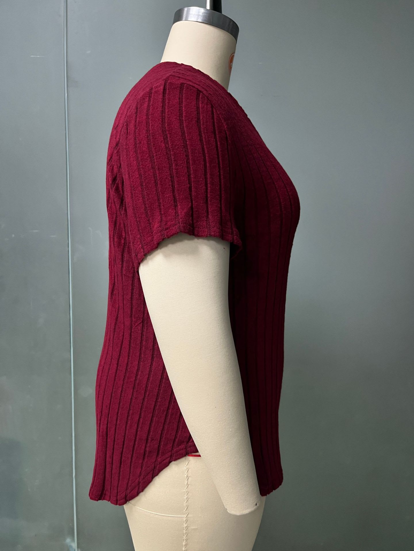 Solid Color Plus Size Women's Clothes Top V-neck Sunken Stripe Short Sleeve T-shirt view 9
