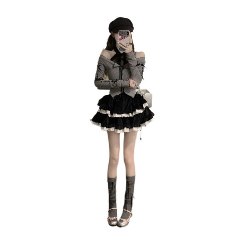 Long Sleeve Halterneck T-shirt Women's Cake Skirt view 4