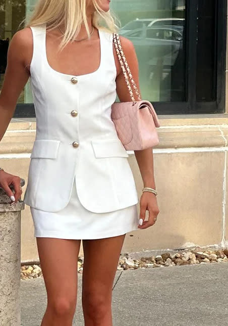 Single-breasted Square Collar Sleeveless Top Slim Fit Sheath Sexy Fashion Two-piece Suit view 3
