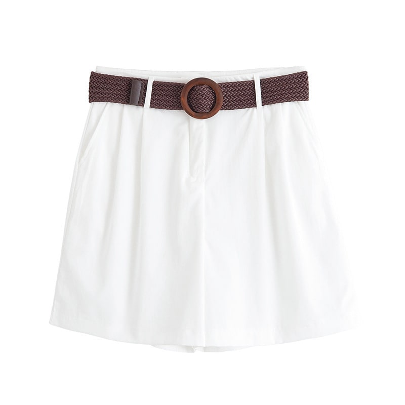 Elegant Lapel Short-sleeved Shirt With Belt Loose Pleated Shorts view 3