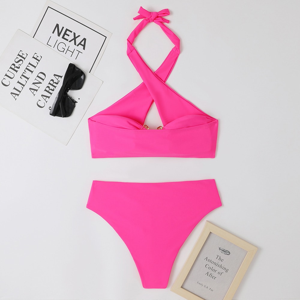 Women's Fashion Split High Waist Briefs Cross-halterneck Swimsuit view 23