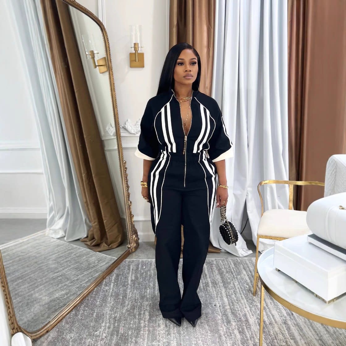 Stand Collar 7-point Sleeve Drop-shoulder Waist Long Zipper One-piece Trousers view 5