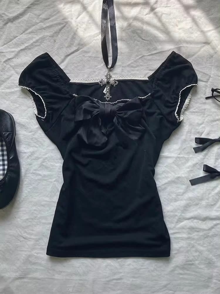 Cute Fashion Bow Waist Trimming Fashion Gothic Vintage Skirt view 5