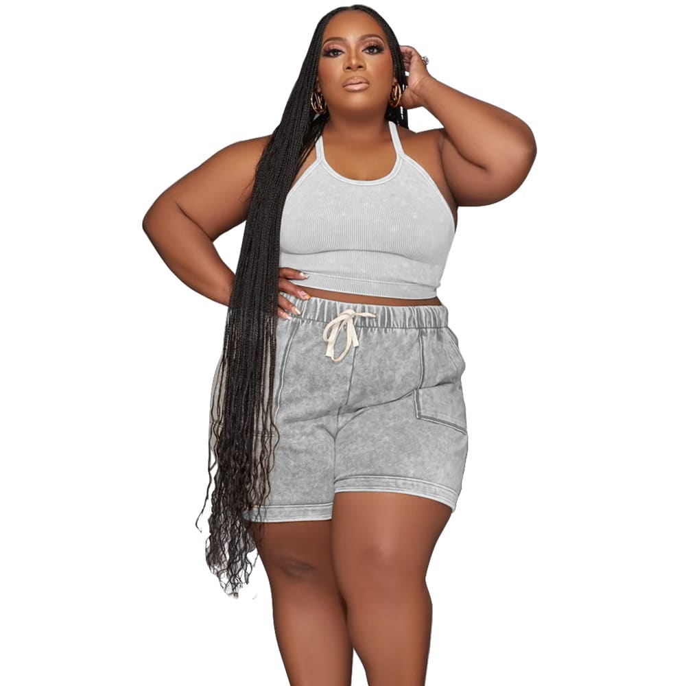Plus Size Suit Printing Casual Vest Shorts Set view 38