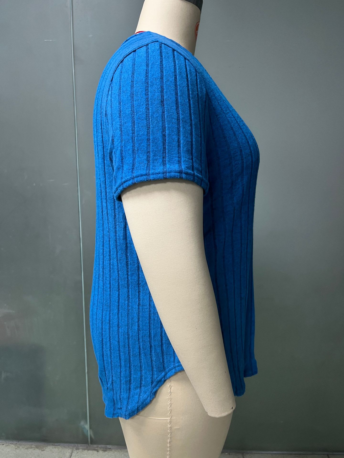 Solid Color Plus Size Women's Clothes Top V-neck Sunken Stripe Short Sleeve T-shirt view 14