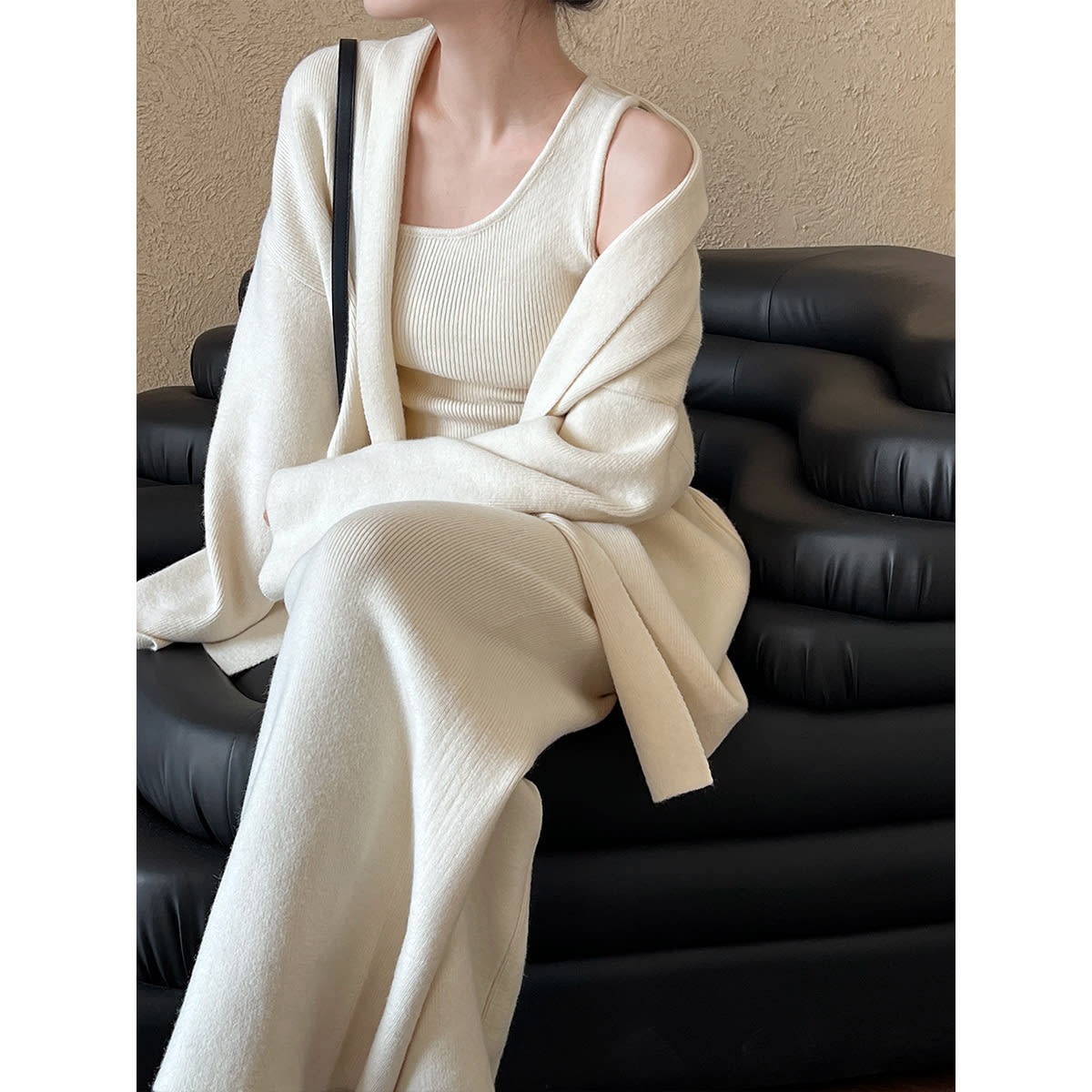 French Simplicity Cardigan Vest Wide Leg Pants Three-piece Set view 7