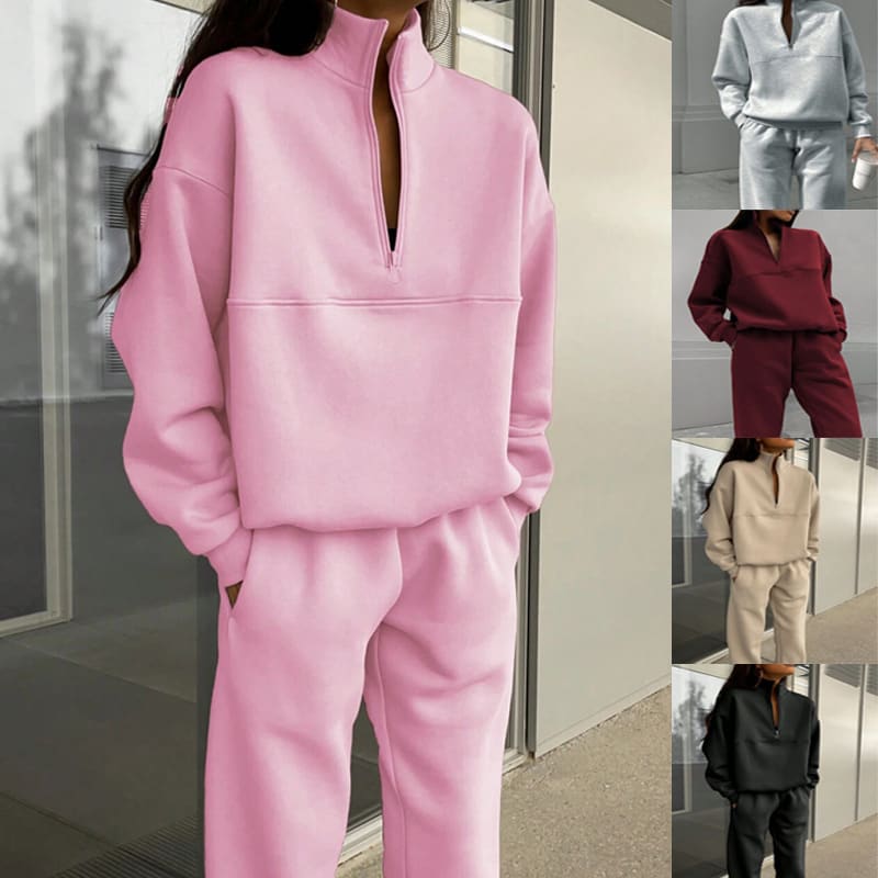 Long-sleeved Sports Sweatshirt Suit Fashion Stand-up Collar Zip-up Top And Elastic Band Trousers With Pocket Srping Fall Clothing For Women view 2