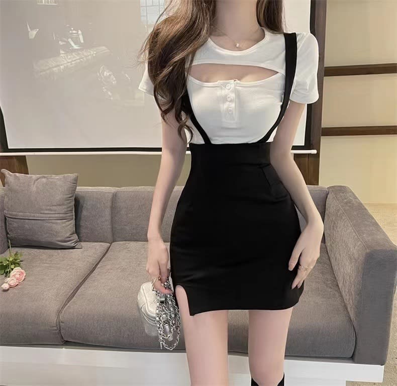 Lightly Mature Suit Female Strap Suspender Skirt Short Sleeve Suit view 6