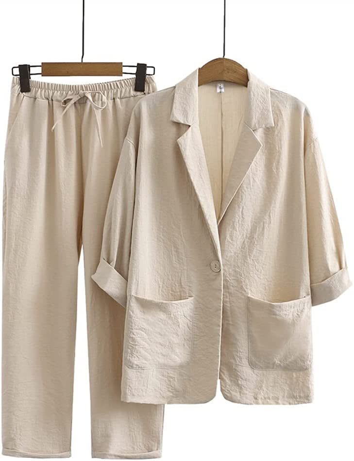 Women's Cotton Linen Coat Pants Fall Loose Fashion Suit view 7