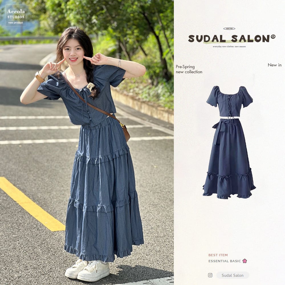 Salt Young Lace-up Top And Skirt Two-piece Set Wear Suit view 1