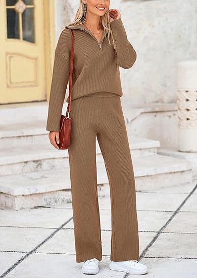 European And American Autumn And Winter Knitting Two-piece Set Casual And Comfortable Half-open Zipper And Lapel Sweater view 6
