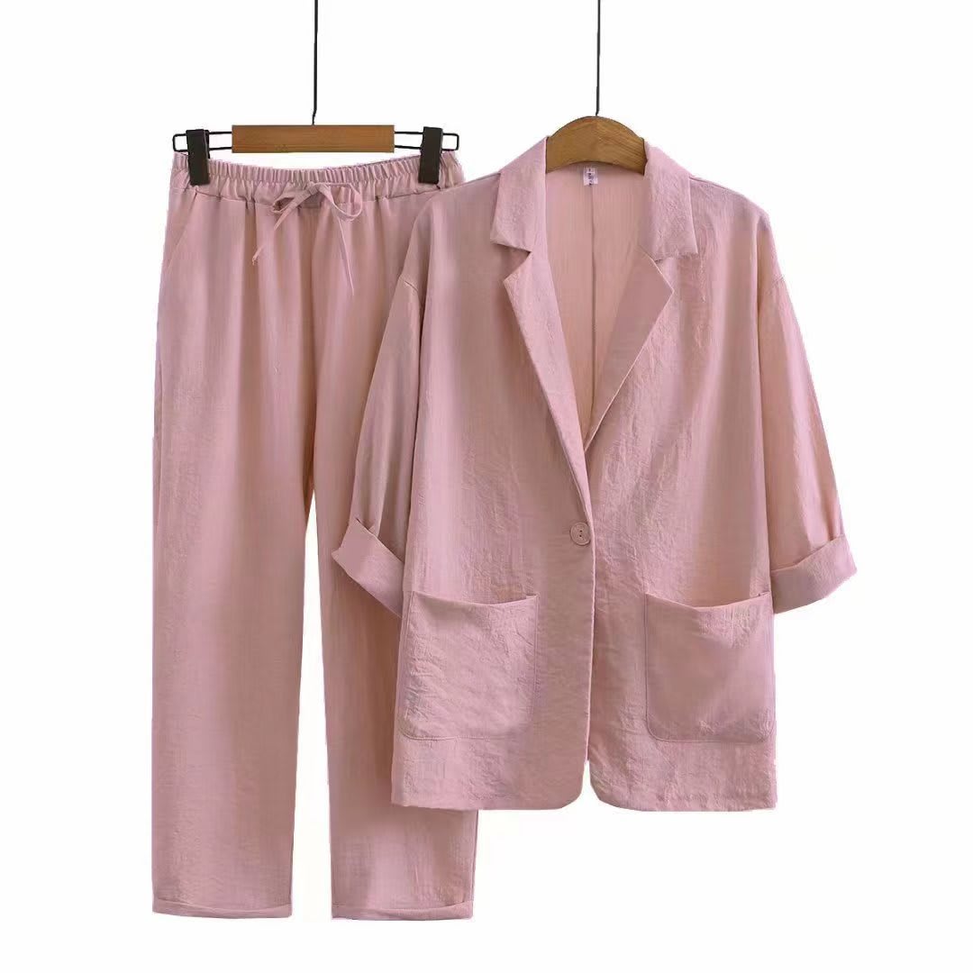 Women's Cotton Linen Coat Pants Fall Loose Fashion Suit view 9