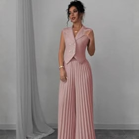 Summer Sleeveless Suit Fashion Lapel Button Vest Top And Pleated Straight Pants Women's Trousers Set Clothing view 2
