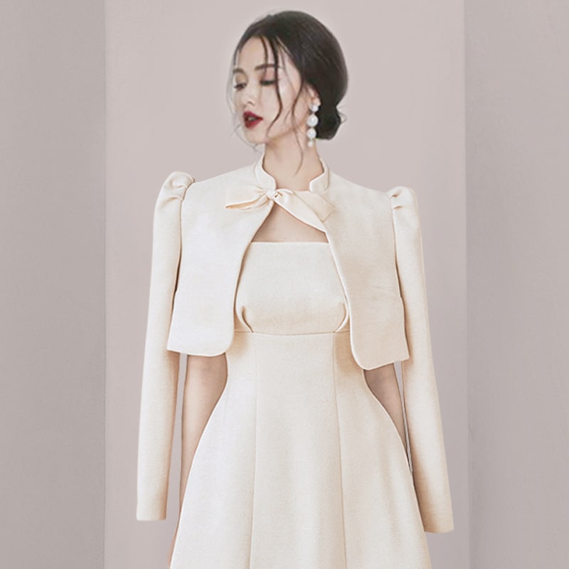 Women's Sweet Bow Brooch Small Cardigan Tube Top Seamless Back Suit Two-piece Set view 1