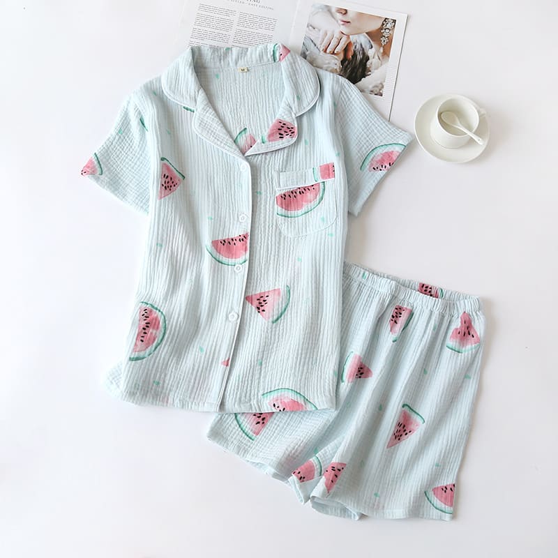 Summer Cotton Crepe Pajamas Short-sleeved Shorts Small Fresh Can Be Worn Outside Ladies' Homewear view 3