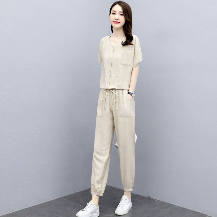 Leisure Fashionable Stylish Fashionable And Reducing Age Noble Lady Sub-cotton And Linen Two-piece Suit view 8