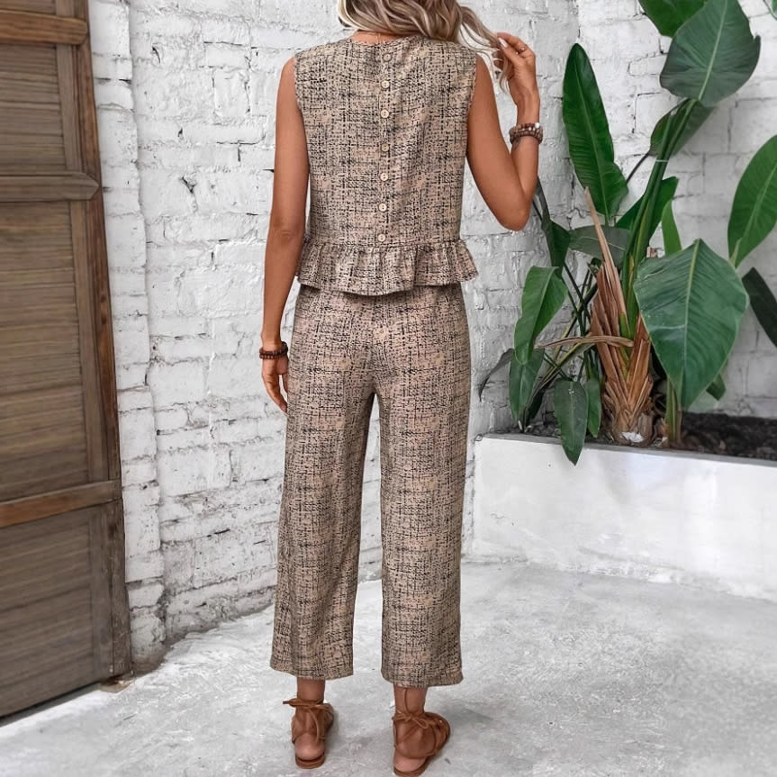 Female Spring And Summer Print Straight-leg Pants Suit view 3