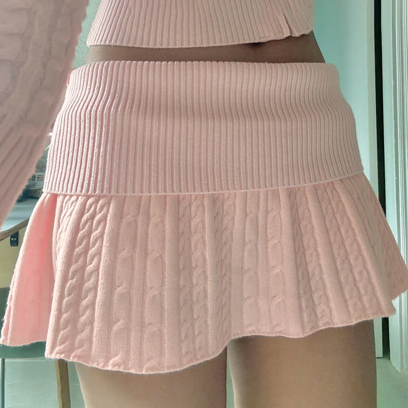 Spring And Autumn Sweater Casual Suit Zipper Hooded Sweatshirt Top Twist Waist Folding Woolen Skirt view 7