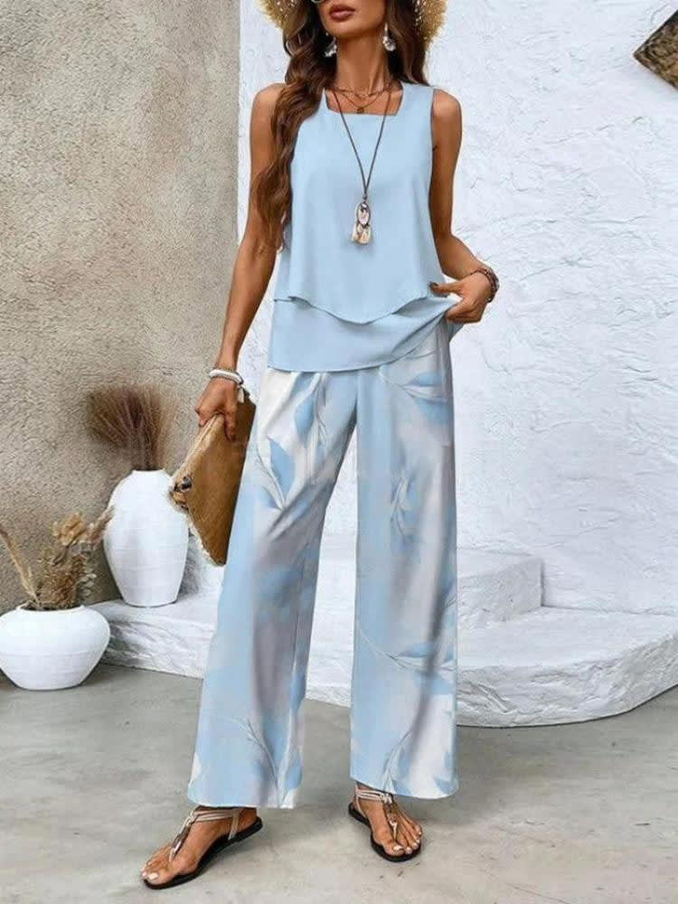 Women's Sleeveless Double Layer Vest Pants Suit view 14