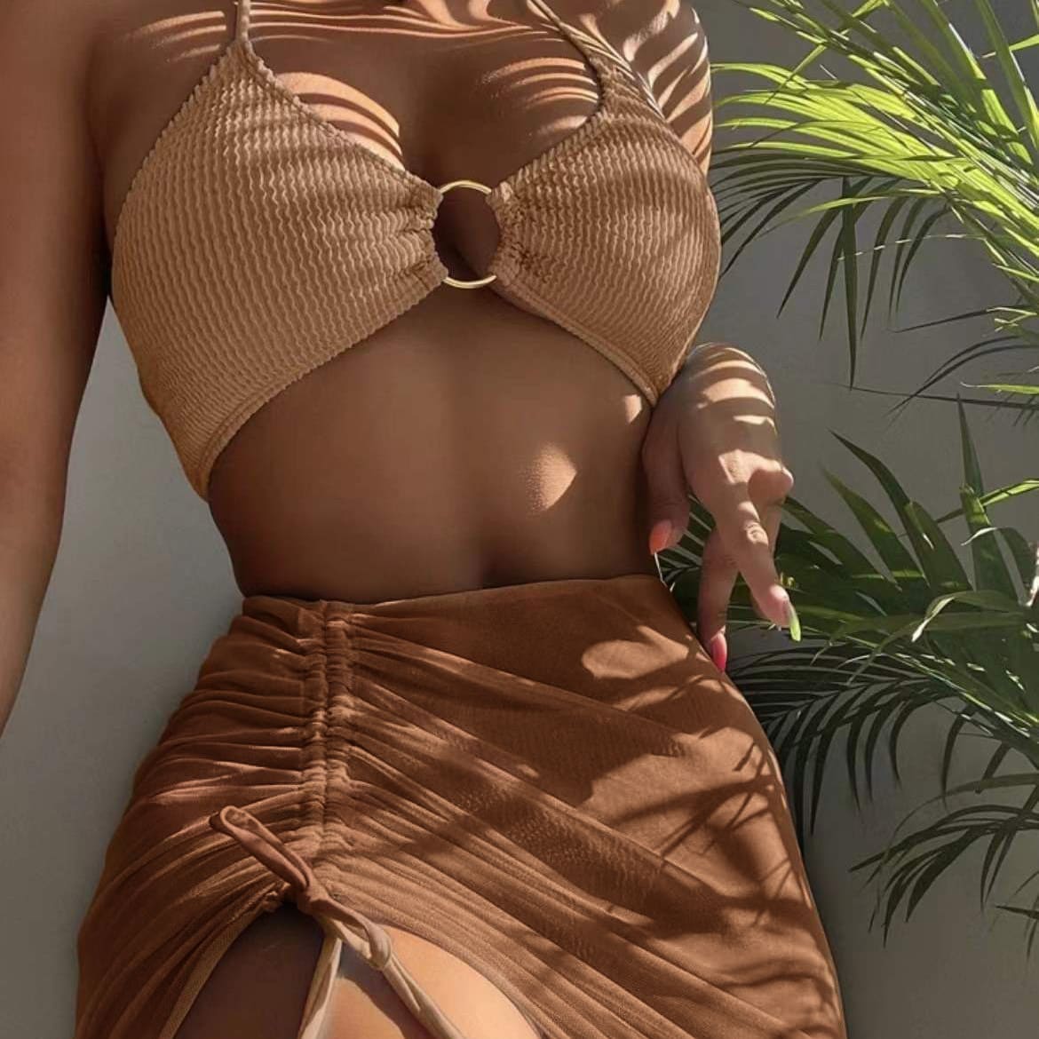 3pcs Halter Bikini Summer Fashion Personalized Three-point Beach Swimsuit For Women view 3