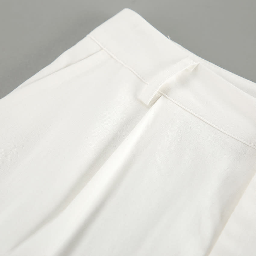 White Cotton Linen Sleeveless V-neck Vest Pants Suit view 21
