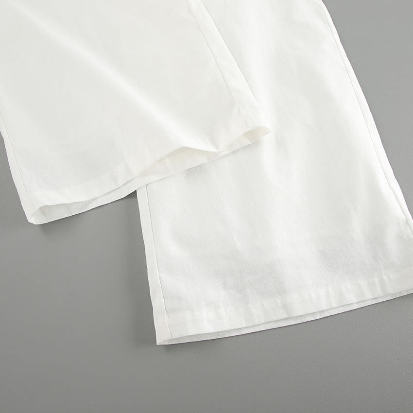 White Cotton Linen Sleeveless V-neck Vest Pants Suit view 10