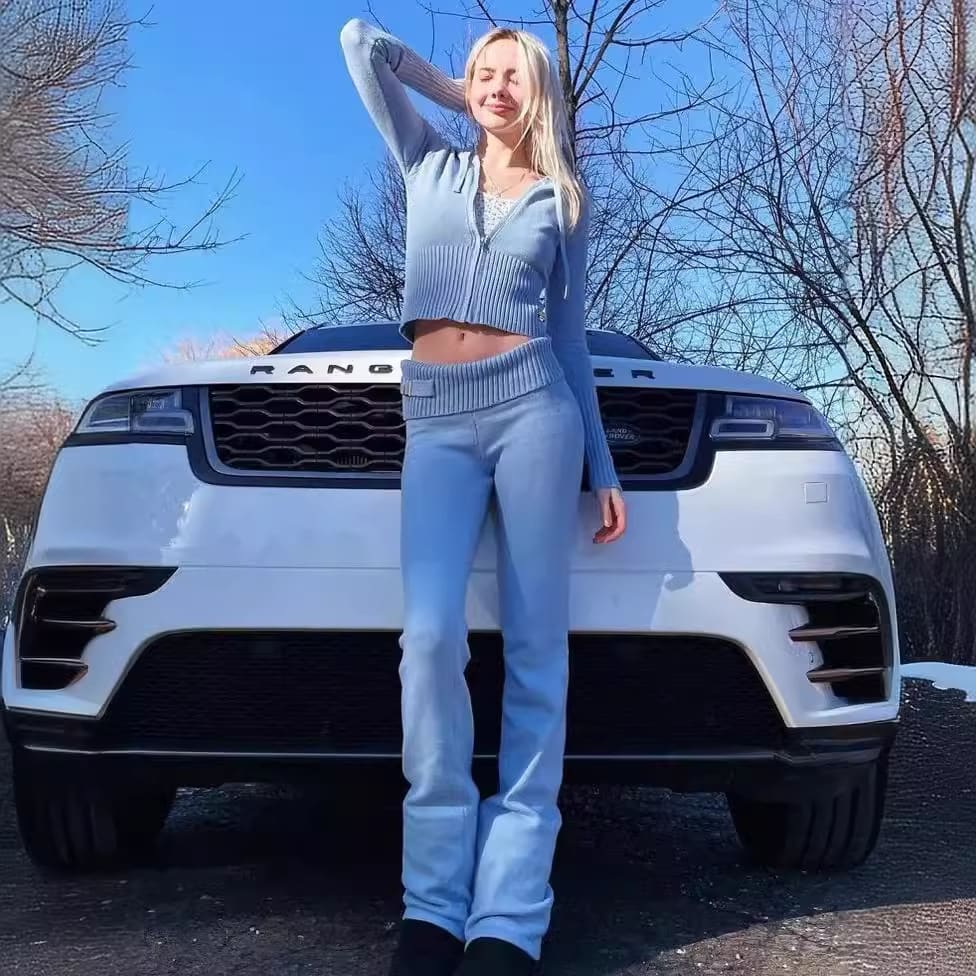 Knitted Hooded Suits High Waist Long Sleeves Trousers Two-piece Set view 4