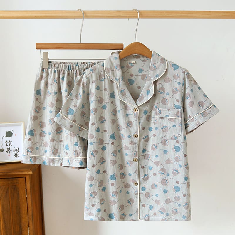 Summer New Retro Yarn-dyed Jacquard Short-sleeved Shorts Women's Lapel Suit Homewear view 16