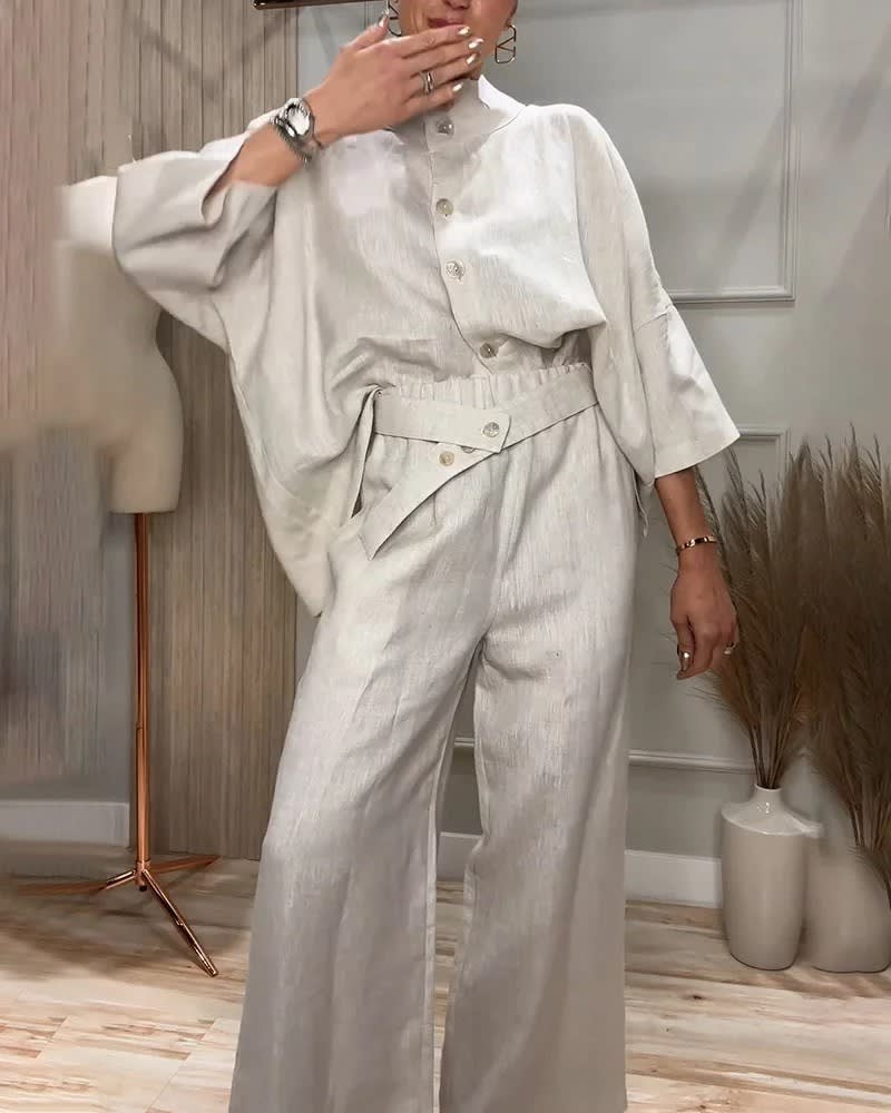 City Elegant Comfortable Stand-up Collar 34 Sleeve Shirt Outfit view 5
