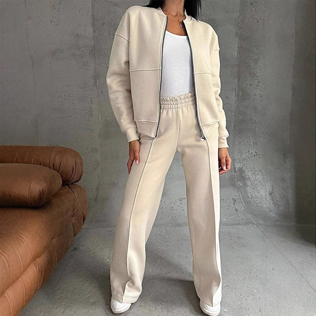 Women's Sports Suits Zipper Jacket And Wide Leg Pants Two-piece Set view 1