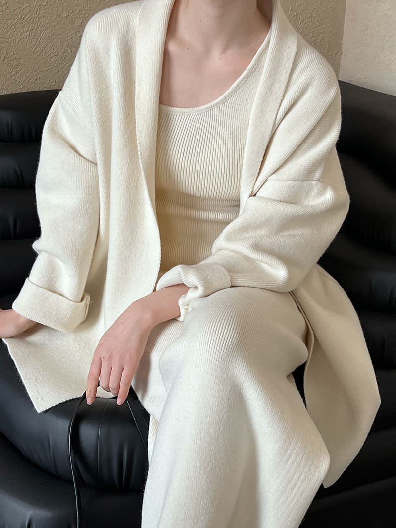French Simplicity Cardigan Vest Wide Leg Pants Three-piece Set view 4