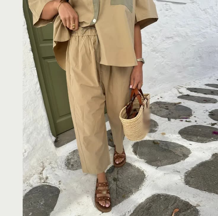 Color Matching Printed Short-sleeved Top Trousers Suit view 13