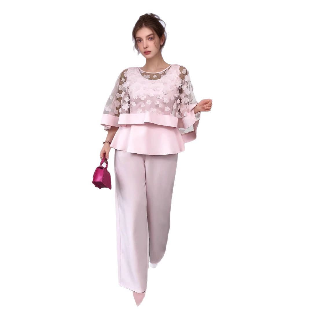 Net Yarn Flowers Long Sleeve Two-piece Set view 5