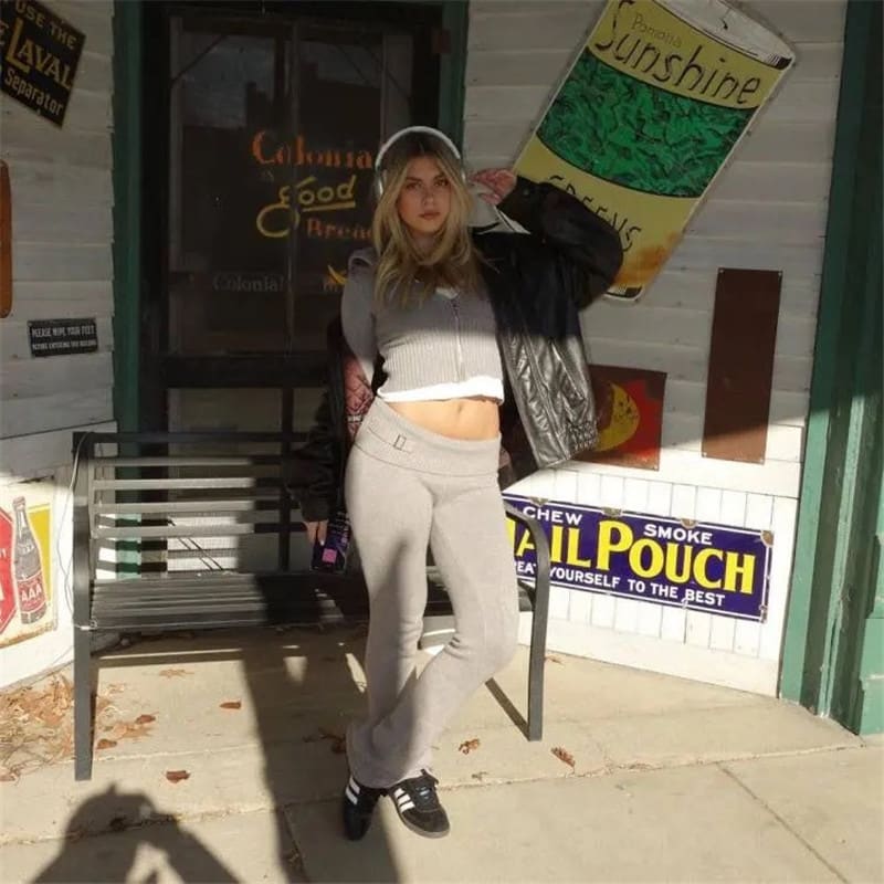 Knitted Hooded Suits High Waist Long Sleeves Trousers Two-piece Set view 7