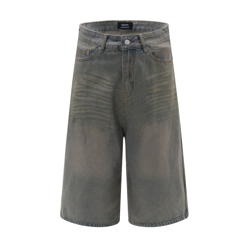 Old Wash Water Denim Five-point Pants Men view 14