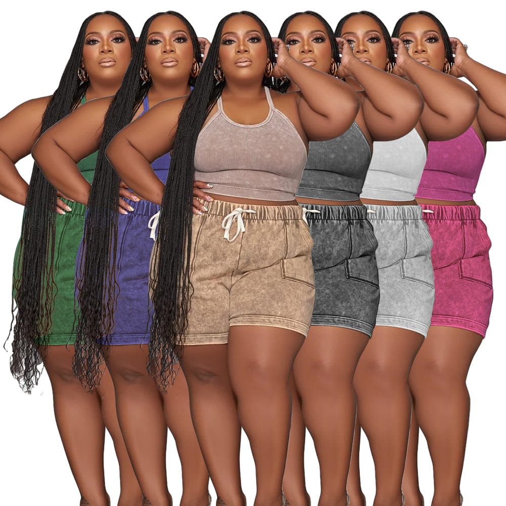 Plus Size Suit Printing Casual Vest Shorts Set view 34