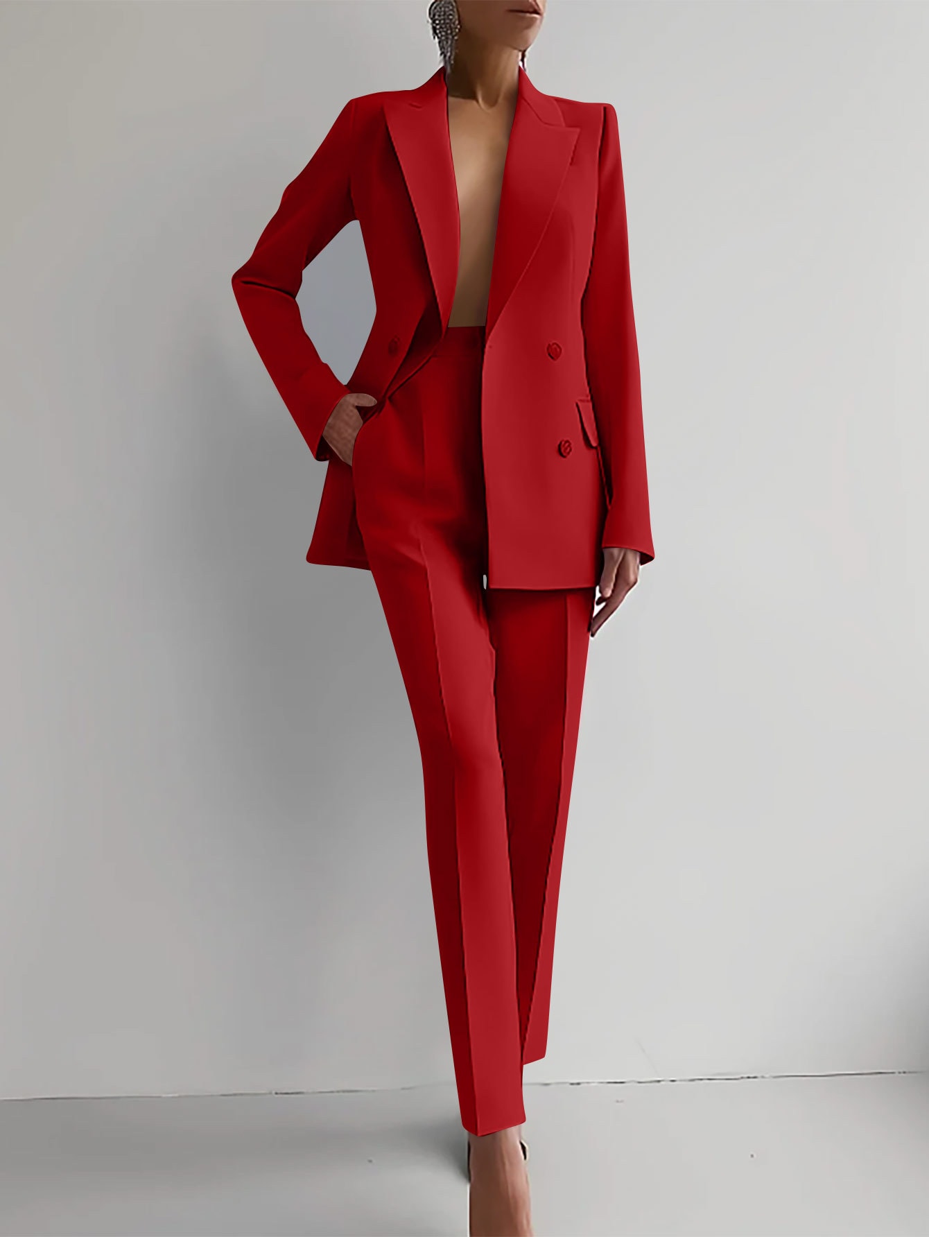 Casual Suits Fashion Long Sleeve Single-breasted Jacket Top And Slim Fit Trousers Women's Business Suits view 14