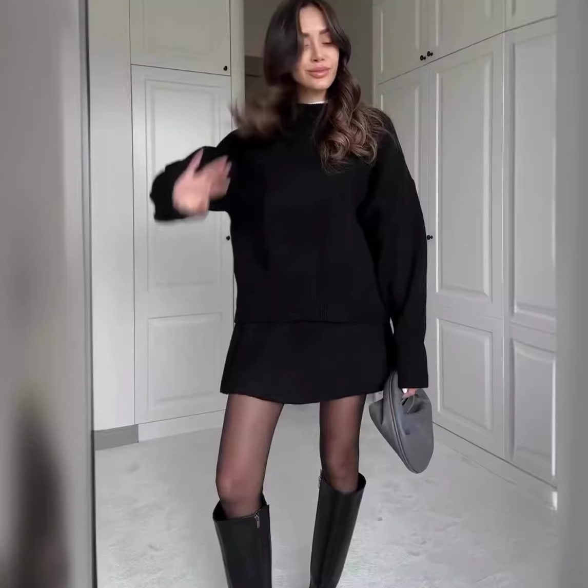 Sweater Skirt Sets For Women 2 Pieces Knit Casual Versatile Long Sleeve Pullover Elegant Solid High Waist Mini Skirt Outfit view 12